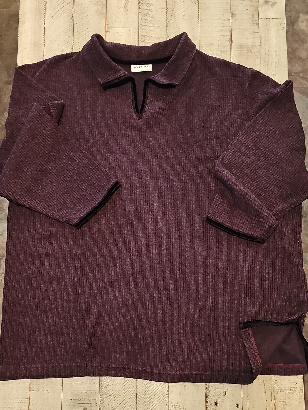 Avenue Plum Purple Ribbed Oversized Pullover Sweater With Velvet Trim